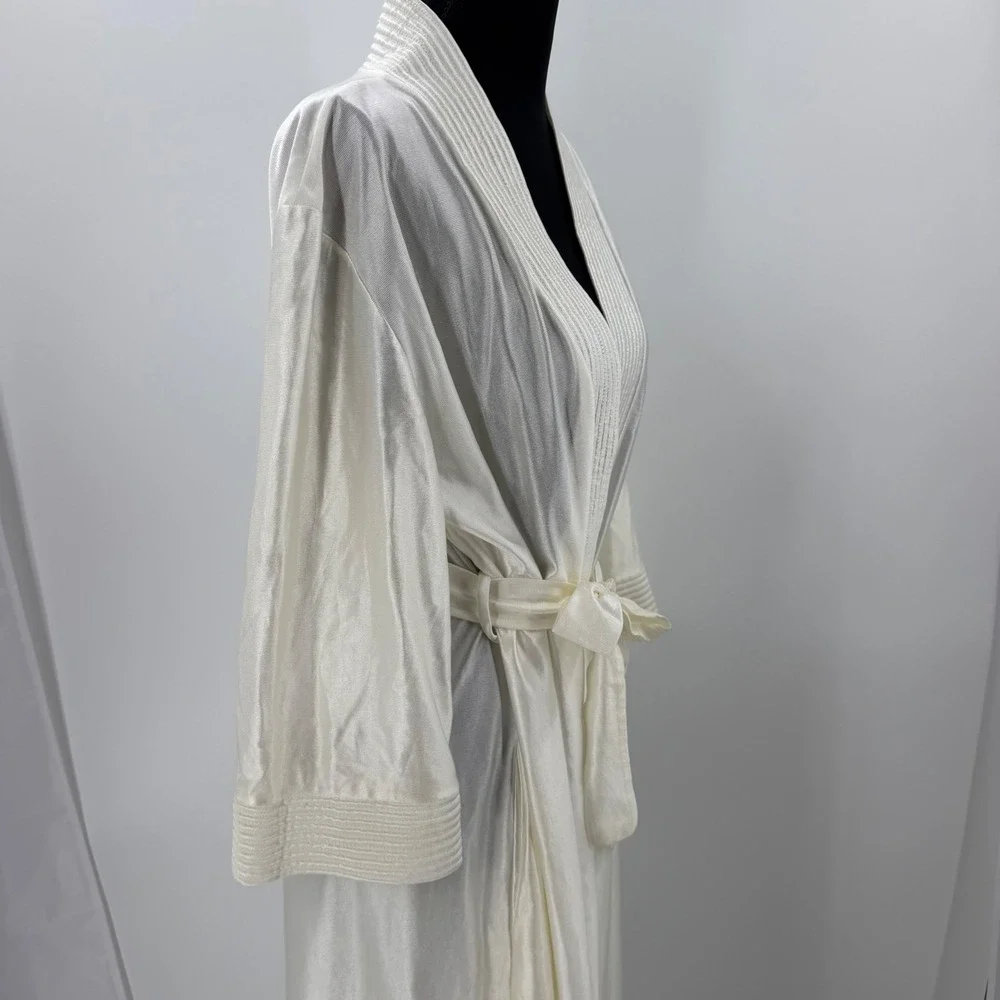 Vintage Montgomery Ward Ivory Satin Robe Long Peignoir Belted Bridal Lingerie